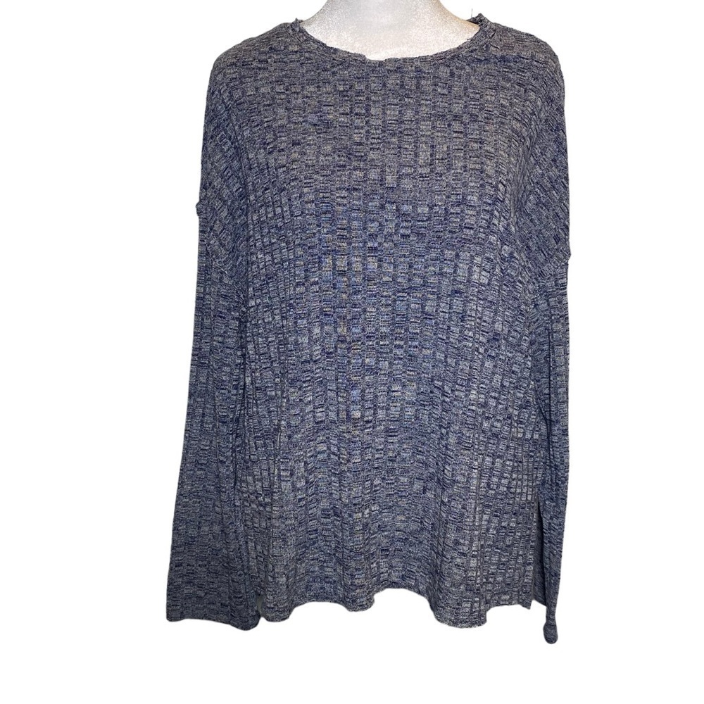 Umgee women's small oversized fit exposed seam pullover heather blue knit top
